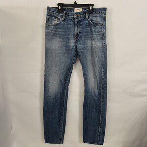 Baldwin Mens 32 Henley Slim Straight Leg Cotton Denim Distressed Zip Up Jeans